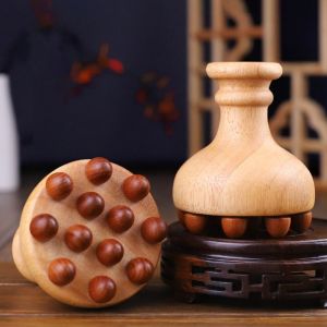 DOUBLEL Eliminate Local Fat Wooden Mushroom Massager 12 Beads Anti Cellulite Acupoint Meridian Brush Relaxation Tool Anti-static Scalp Massage Brush For Full Body Use