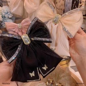 [COD] Abulaia Fabric Rhinestone Hairpin Butterfly Mesh Bow Hair Clip Spring Clips For Women Korean Style Fashion Hair Accessories