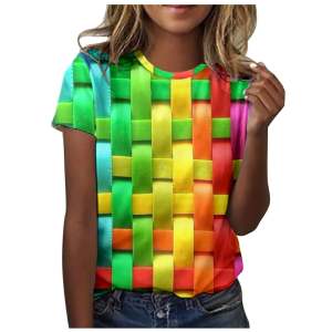 [Local Stock] ZEEMIN Geometric Pattern Womens T-Shirts Colorful 3D Print O-Neck Short Sleeve T Shirt Y2k Tops Casual Harajuku Tees Female Clothing