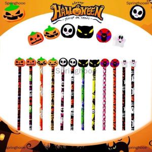 [COD] Springhooe 12pcs Creative Cartoon Halloween Pencils Cute Students Stationery HB Black Write Draw School Boxed Pen Gift