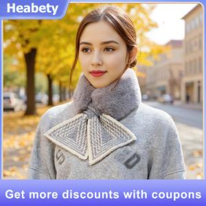 【Heabety】 Winter Warm Solid Color Winter Neck Warmer Thicken Faux Rabbit Fur Plush Scarf Neck Warmer Cross Collar Scarf Cold Weather