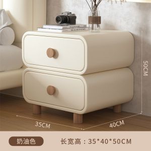 Modern minimalist installation-free bedside table solid wood leather bedside table cream style simple small storage cabinet