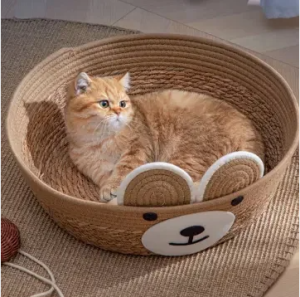 Ổ Nằm Cho Chó Mèo Hình Gấu Chất Liệu Mây Tre Đan