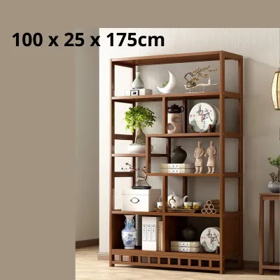 Kệ trang trí phòng đa năng có ngăn kéo tủ để sách bằng gỗ tre trưng bày 6 tầng có ngăn kéo - kệ trang trí phòng khách