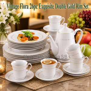 26pc Vintage Flora Exquisite Double Gold Rim  Dinner 6 PAX Set Makan LZ26067