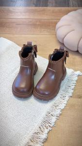 Childrens British Style Short Boots 2025 New Autumn and Winter Korean Style Girls Soft Sole Princess Martin Boots with Fleece Lining
