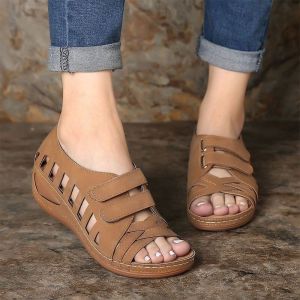 [Free Shipping] New Large-Size Wedge Heel Peep-Toe Sandals For Women Hollow-Out Design With Velcro Closure Suitable For Outdoor Wear WomenS Shoes Wholesale
