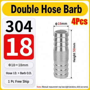 INVADER 4Pcs 6-41mm Hose Barb Connector 304 Stainless Steel 50-65mm Length Straight Two Way Pipe Fitting Durable Straight Through Two Way Connector for Hose Pipe Connection