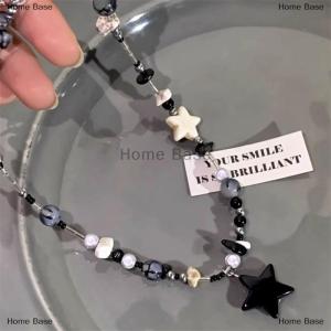 [COD] Home Base Vintage Goth Cool Star Pendant Beaded Chain Necklace For Women Dopamine Black Star Beaded Necklace Kpop Y2K Jewelry Accessory