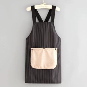 Waterproof Kitchen Apron Stripe Towel Apron Stain Resistant Barista Cooking Workwear Cafe