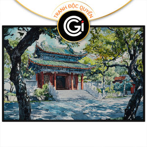 Tranh phong cảnh vẽ chùa phật giáo. Tranh treo tường dán tường sơn dầu canvas trang trí.CGI-2048