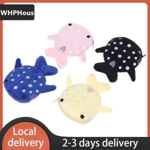 [COD] WHPHous Ship within 24 hours New Cartoon Plush Shark Purse Zero Wallet Plush Animal Wallet For Kids Zipper Bag Cute Pendant Data Cable Bag Gift