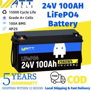 WattCycle 24V 100Ah LiFePO4 Battery solar lithuim batteryBMS(100A)2560Wh15000 cycles Rechargeable Battery A+ Cells battery for solar panel&Home Storage Emergency Power Backup