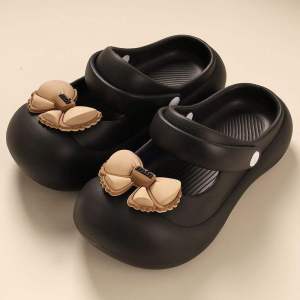 [Free Shipping] Simple Non-Slip Mid-Heel EVA Clogs Lightweight And Breathable Height-Increasing WomenS Style With A Bow Detail Suitable For Both Indoor And Outdoor Wear