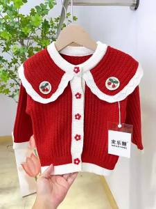 Girls Sweet Cardigan New Spring and Autumn Baby Outerwear Knitted Sweater Large Collar Woolen Sweater Childrens Sweater Coat