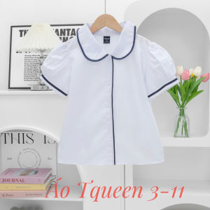 Áo sơ mi trắng cổ sen có viền tay phồng nữ học sinh đồng phục học sinh bé gái cấp 1 cấp 2 sơ mi cổ sen đồ đi học tiểu học