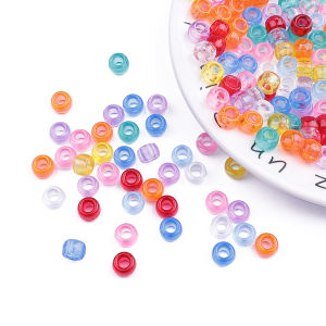 100Pcs 9x6mm Mixed Colorful Acrylic Beads Round Big Hole Spacer Beads For Jewelry Craft Making DIY Couple Bracelet Necklace