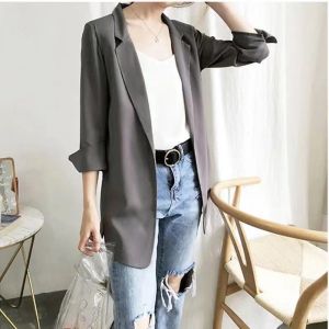 Small Suit Jacket Female Spring and Autumn New Korean Version of The Three-quarter Sleeve Temperament Chiffon Shirt Sunscreen Thin Small Suit