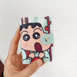R3LRW0X 20 Card Slots Crayon Shin-chan Pu Coin Purse Card Pocket Change Bag Crayon Shin-chan Card Bag Small Korean Style Anime Short Wallet Women