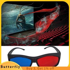 Butterfly Red Blue 3D Glasses Black Frame For Dimensional Anaglyph TV Movie DVD Game
