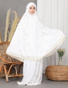 YUDITH - Mukena Dewasa Jumbo Bordir Tulip Free Tas Pouch - Mukena Traveling