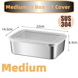 Stainless Steel Food Storage Trays With Plastic Lid Prepare Food Freshness Preservation Box for Meat Vegetable Fruit