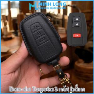 Bao Da Chìa Khoá Ô Tô TOY-D3-LOA Toyota Corolla Cross Smartkey 3 Nút Bấm Ốp Chìa Khoá Ép Form Da Thật Handmade