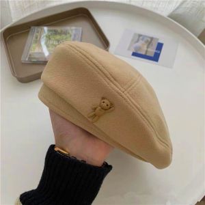 XIAHU Little Bear Woolen Newsboy Hat Solid Color Keep Warm Cloud Painter Cap Fashionable Windproof Beanies Bonnet Women Girl