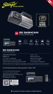 S2 Kamera Papan Pemuka Stinger S2 4K WIFI Dual-Channel Dashcam Recorder 4K Front + 1080P Rear Dashcam WIFI Control 24-H