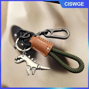 CISWGE Phụ kiện trang trí xe máy móc khóa ô tô hình khủng long nhỏ móc khóa kim loại dây da đan đơn mặt treo túi xách