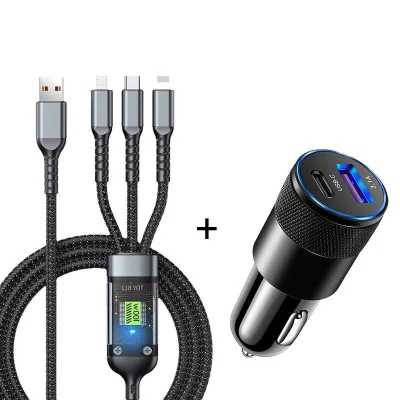 TechPro Usb C Sạc Xe Hơi 5 Cổng USB Sạc Siêu Nhanh Điện Thoại Thông Minh 150W 3.1A PD 5V 3.1A Giao Thức USB PD Chip Điều Khiển Nhiệt Độ LED Xanh Dịu Nhẹ Tương Thích 12V-24V Cho iPhone Huawei Android Phones