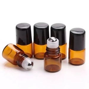 【Fast delivery】50pcs Amber Glass Roller Bottles，1/2/3/5ml Mini Perfume Essential Oil Sample Vials，Dropper Bottle Oil Roller Bottles Roll on Droppe Bottles share samples  glass On Roller Bottle with Stainless Steel Refillable Essential Oils Perfume Bottle