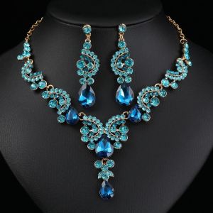DITIPOO Đá pha lê Bộ Trang Sức Nữ Thanh lịch Sang trọng Bộ vòng cổ và khuyên tai hình giọt nước Thời trang Nhiều màu sắc Bộ trang sức cô dâu Phụ Kiện Nữ