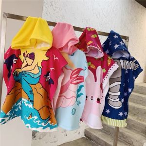 Childrens hooded poncho bath towel bathrobe cartoon beach towel microfiber bath towel swimming wearable bath towel quick dry SIZE: 80cmx60cm
