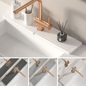 XENMART 2pcs/set Diatomite Faucet Draining Mat Splash Non-Slip Drying Mat Fashion Multi-function Countertop Protector Kitchen Bathroom Supplies