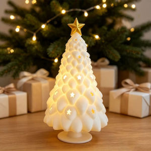 Christmas Tree Shape Night Light 3D Printed Santa Claus Desktop Decoration Home Tabletop Atmosphere Light