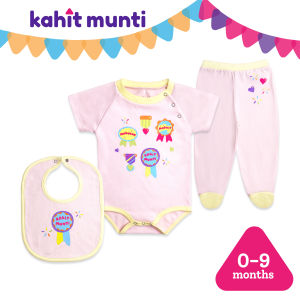 Kahit Munti - Short Sleeve Raglan Bodysuit Footed Pajama & Snap-On Bib - (Mabait na Bata - Girl)