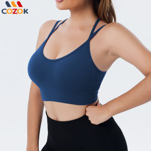 COZOK Seamless Yoga Bra One-piece Push-up No Steel Ring with Chest Pad Fitness Sports Underwear Cross-back Four-dimensional Elastic Breathable Sweat Absorbing Sports Yoga Vest For Women