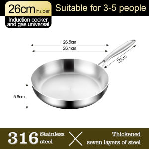 316 Stainless Steel Uncoated Non Stick Frying Pan Steak Cooking Cookware For Gas Stove Induction Cooker