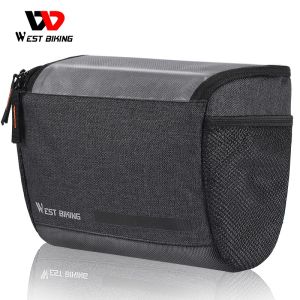 WEST BIKING Bike Bag 4.5L Large Capacity Handlebar Bag 7.5 Inch Touch Screen Phone Holder Bag Built-In Insulation Bike Front Tube Bag Bicycle Frame Bag Bike Accessories