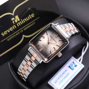 Jam Tangan Wanita Original Seven Minute Analog Persegi Tanggal Rantai Stainless Steel