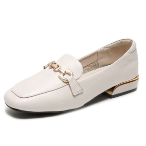 IELGY Soft Leather Loafers Womens Slip-on 2024 Square-toe Block Heel Flat British Leather Shoes