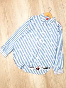 Kemeja wanita motif salur mix brokat jumbo bahan katun atasan terbaru lengan panjang