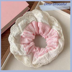 Ditur Elegant Print Lace Edge Wide Scrunches For Women Girls Sweet Hair Tie Cute Exquisite Hair Band Fashion Hair Accessories Gifts
