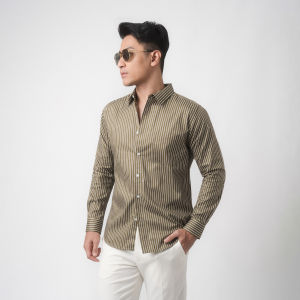 VENGOZ Kemeja Pria Slim Fit - Hugo Stripe Shirt Dark Sage Green LS