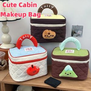 GUORE  Color Cute Cabin Makeup Bag House-shaped Kawaii Handheld Cosmetic Case Fashion Zipper Toiletry Bag Girls