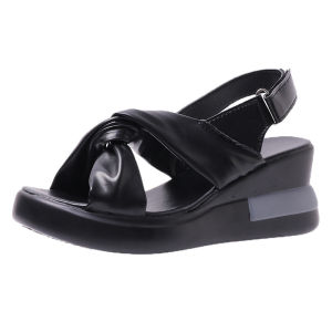 [Free Shipping] Bowknot Wedge Sandals For Women New Summer Style Cross-Strap Roman Sandals Simple Peep-Toe Velcro WomenS Shoes