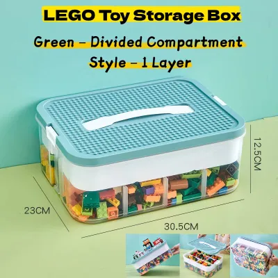 SG RumahHome® Block Building Toys Storage Box Multifunctional Transparent Organiser Stackable Storage Container with Lid & Extra Compartment Tray