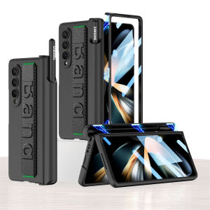 All shock-proof Wrist Strap Case For Samsung Galaxy Z Fold 3 Fold 4 Fold5 6 Cover ZFold5 fold4 Fold6 Case With Front Screen Glass with Side S Pen Slot Back Hard PC Case For Samsung Galaxy Z Fold3 Fold4 Fold5 Case With Pen Slot Hinge Cover For Z Fold3 4 5-