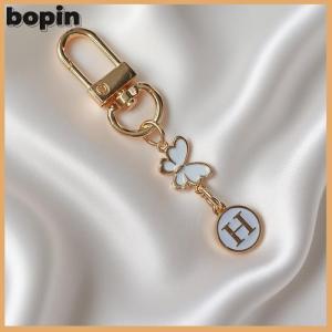Bopin Metal Butterfly Letter Keychain Fashion A-z Letter Keyring Charms Car Key Holders Bag Pendant Accessories Jewelry Gift